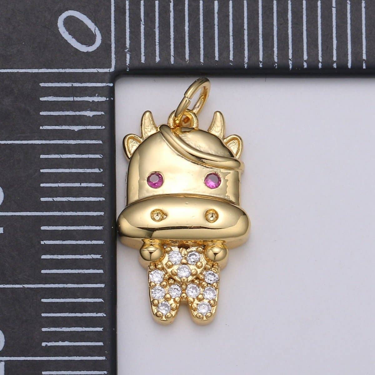 24K Gold Filled Ox Charm Gold Cartoon Style Ox Charm Chinese Zodiac 2021 New Year Animal Charm Kawaii Jewelry for Necklace Bracelet,E-078