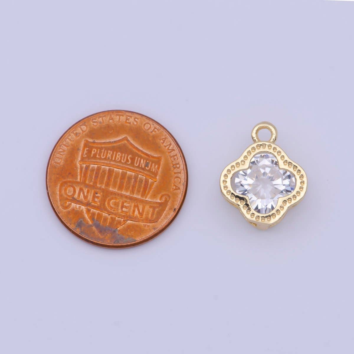 Mini Clear Cubic Zirconia Quatrefoil Lucky Clover Gold Charm For DIY Jewelry Making | X718