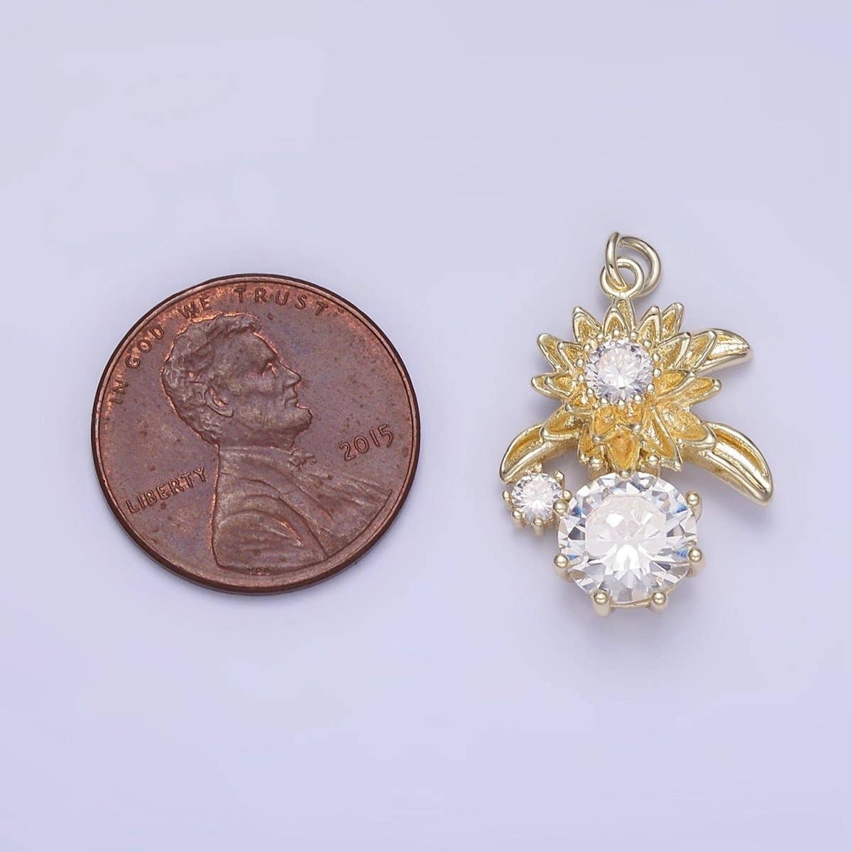 14K Gold Filled Blooming Flower CZ Drop Mini Charm | W652