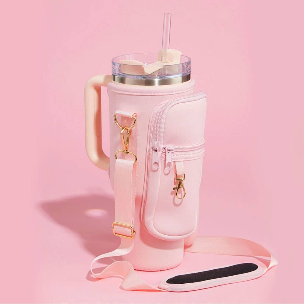 Solid Tumbler Carrier Holder Geometric Pattern Strap Crossbody Bag