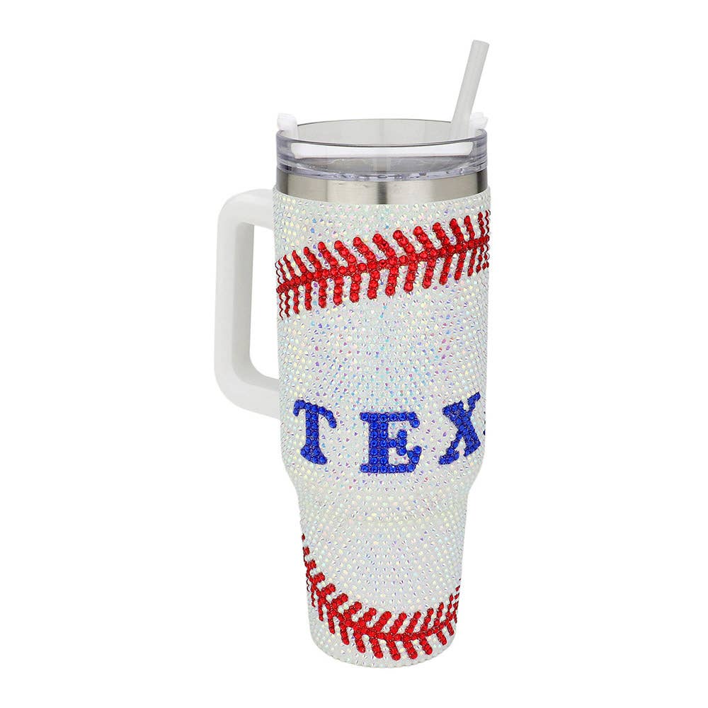 Bling Studded Texas Baseball 40oz Stainless Steel Tumbler