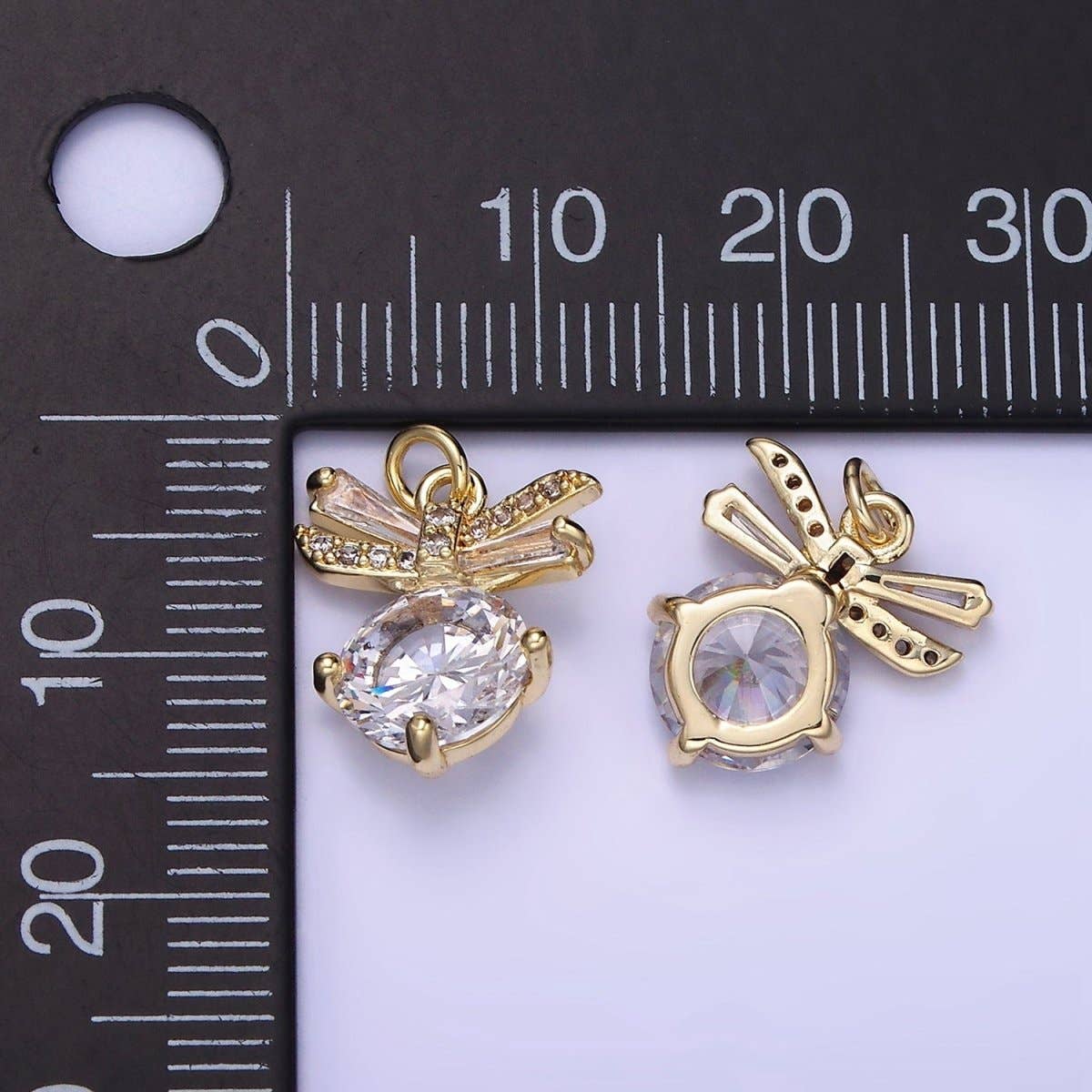 14K Gold Filled Round Bow Solitaire Clear Cz Charm | AG-677