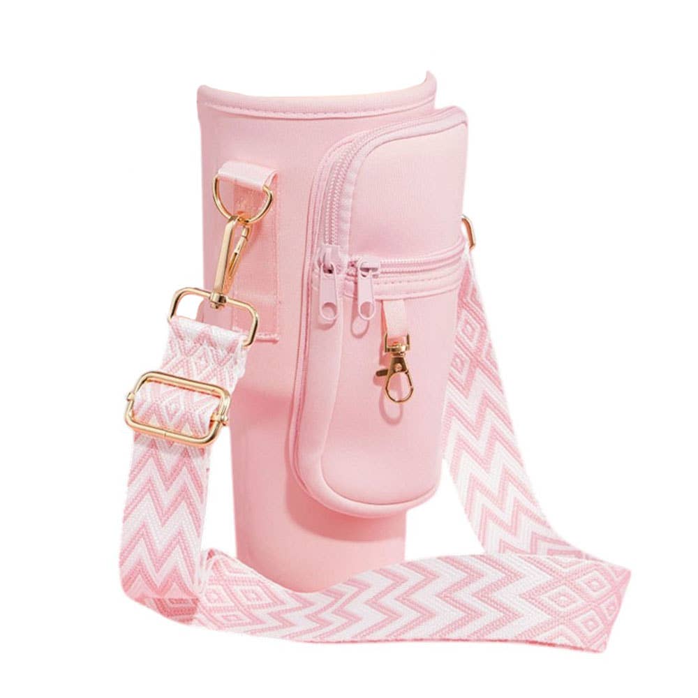 Solid Tumbler Carrier Holder Geometric Pattern Strap Crossbody Bag