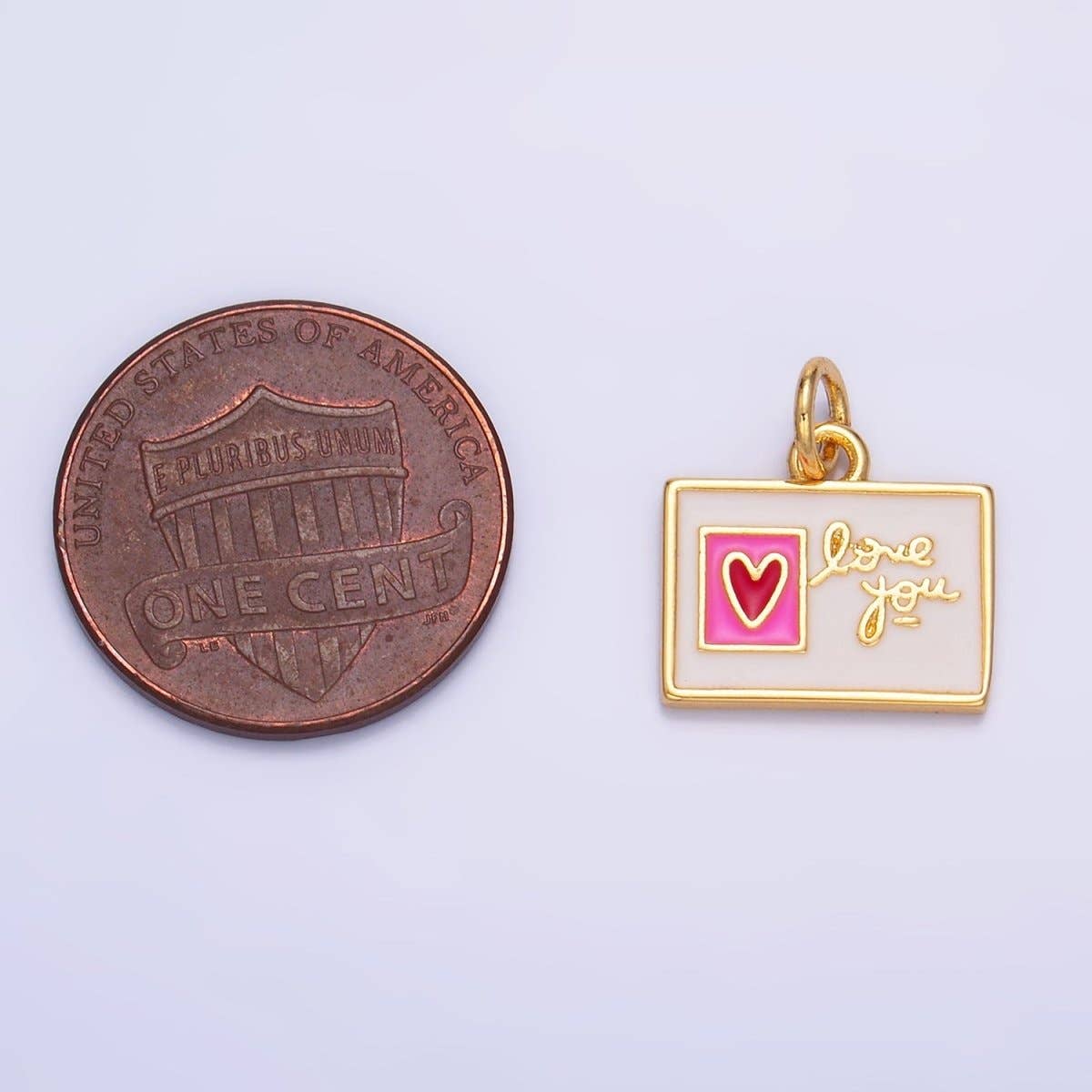 24K Gold Filled "Love You" Script Enamel Post Card Charm | W276