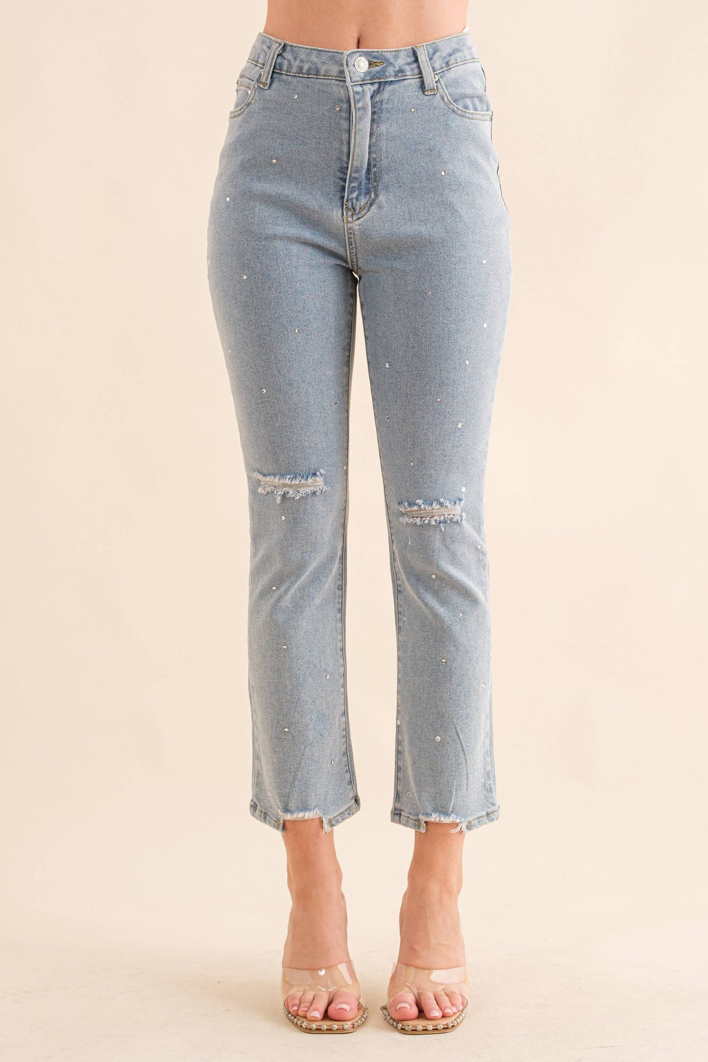 Studded Rhinestone Denim Jeans