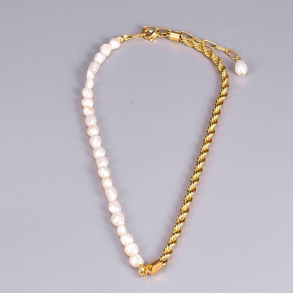 18K Gold Pearl and Chain Necklace