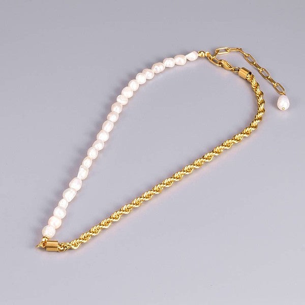 18K Gold Pearl and Chain Necklace