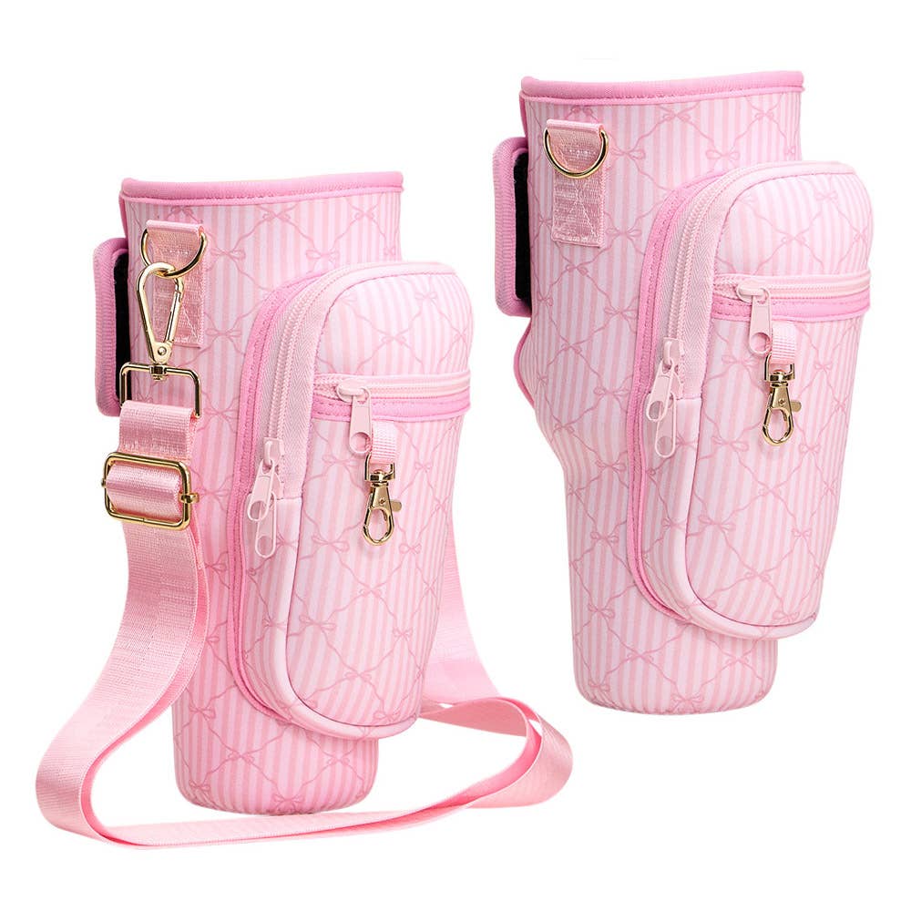 Striped Bow Pattern Tumbler Carrier Holder Bag