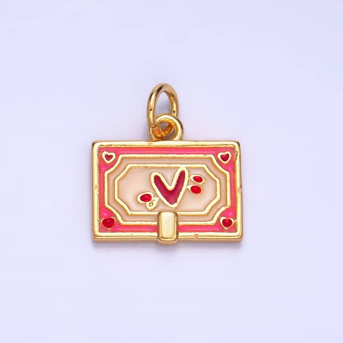 24K Gold Filled Heart Post Card Enamel Charm | W275