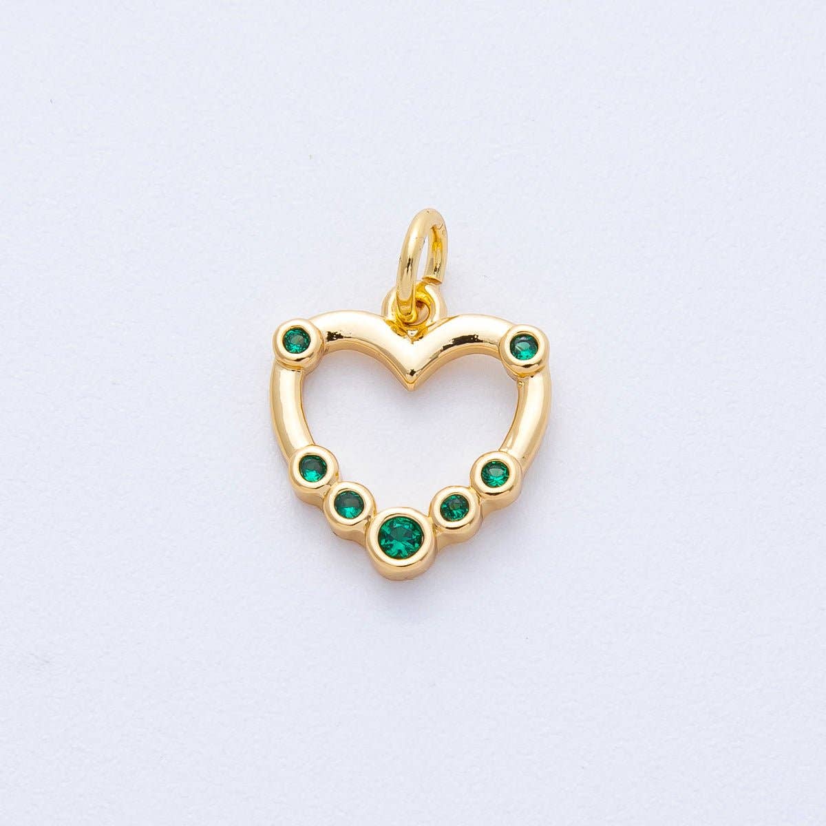 14K Gold Filled 13.3mm Green CZ Gradient Open Heart Charm | Charms-00068