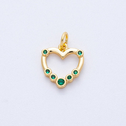 14K Gold Filled 13.3mm Green CZ Gradient Open Heart Charm | Charms-00068