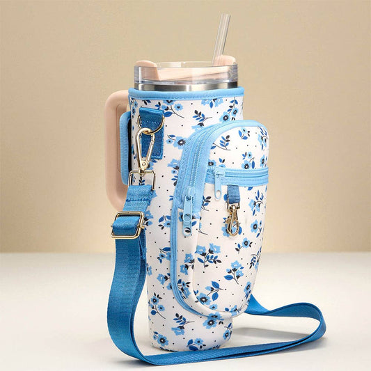 Flower Pattern Tumbler Carrier Holder Bag