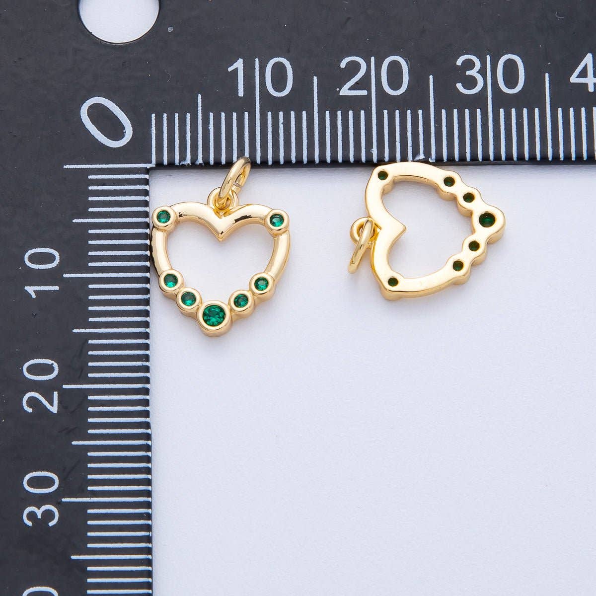 14K Gold Filled 13.3mm Green CZ Gradient Open Heart Charm | Charms-00068