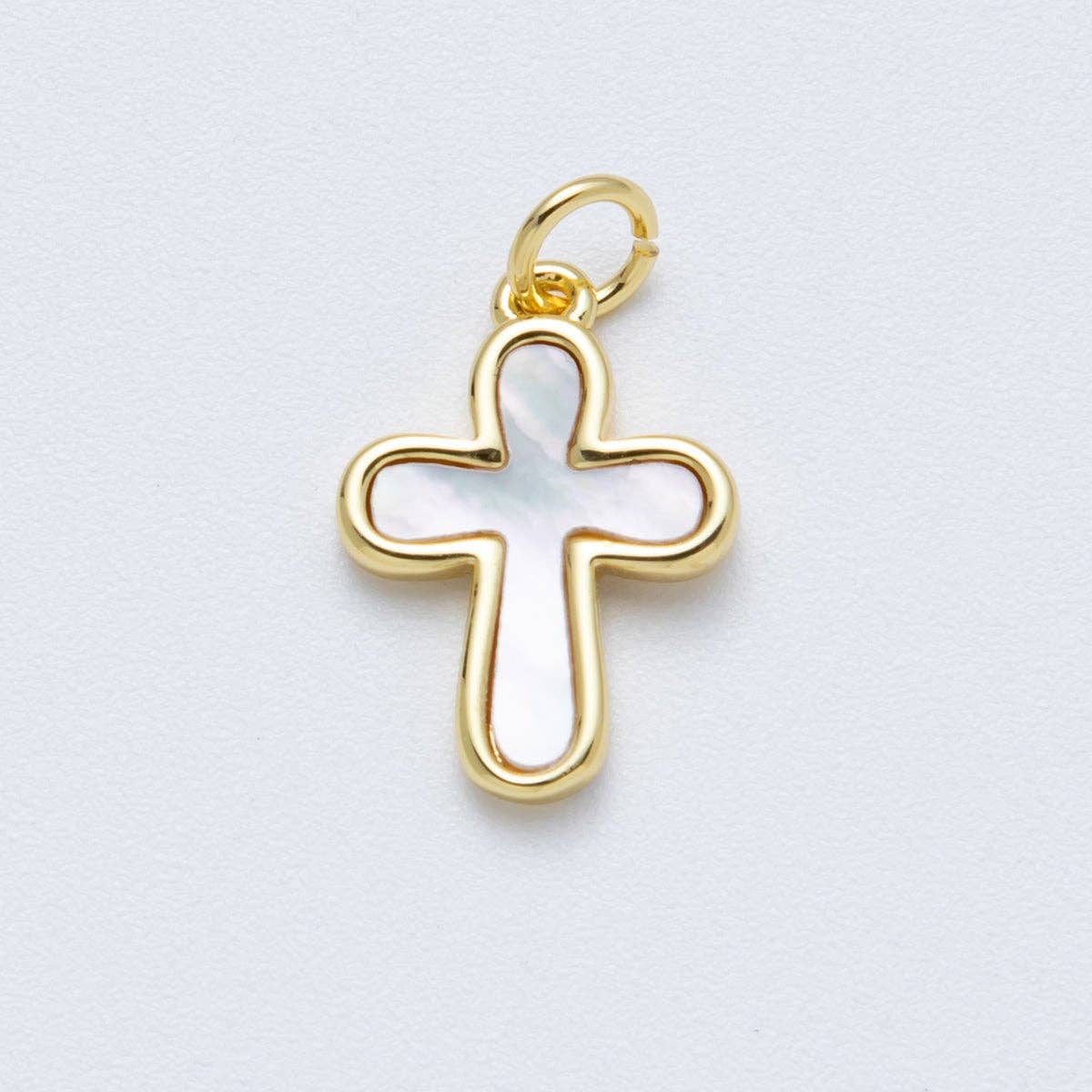 14K Gold Filled 17.2mm Shell Pearl Minimalist Religious Cross Charm | Charms-00040