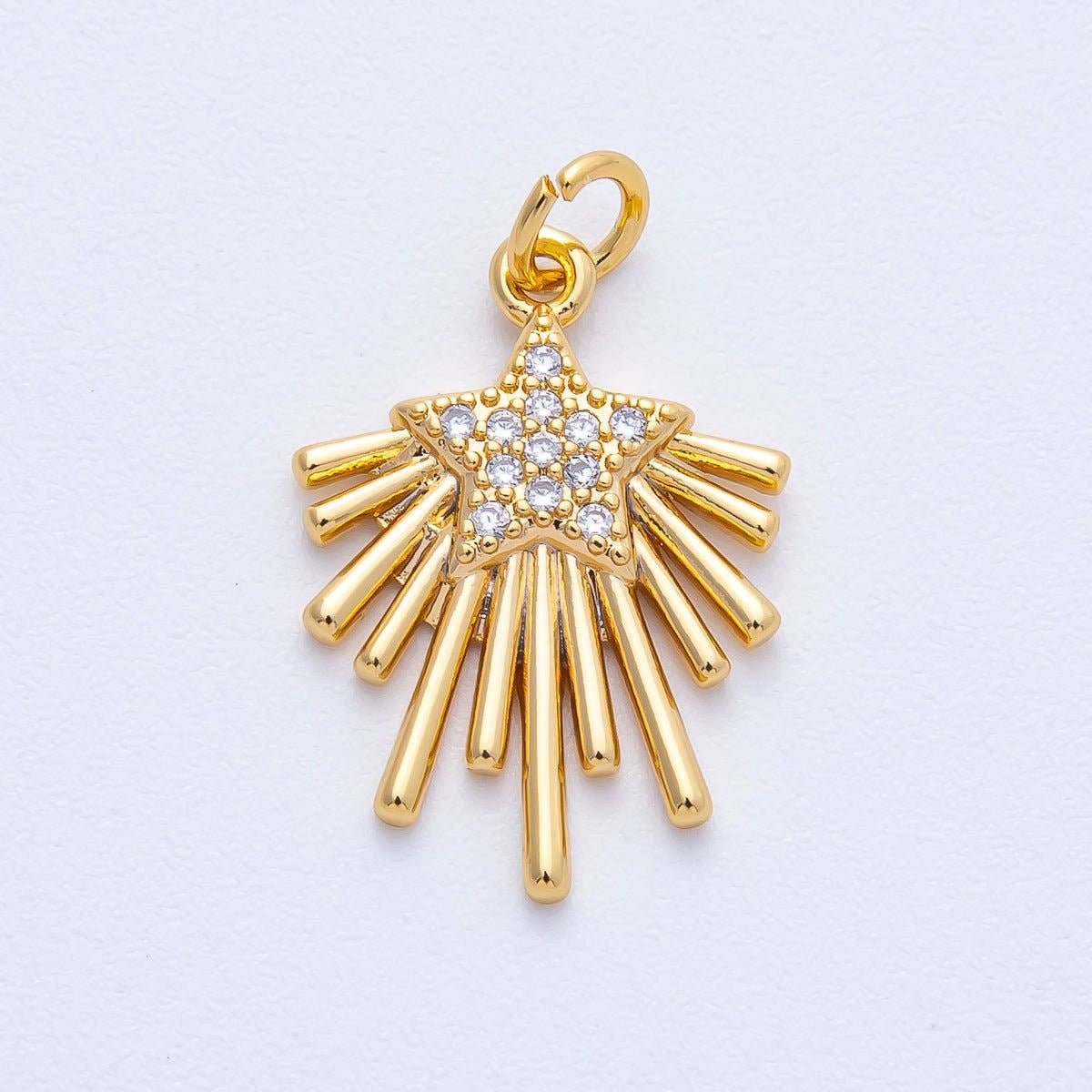 18K Gold Filled 21mm Micro Paved CZ Celestial Shooting Star Charm | Charms-00050