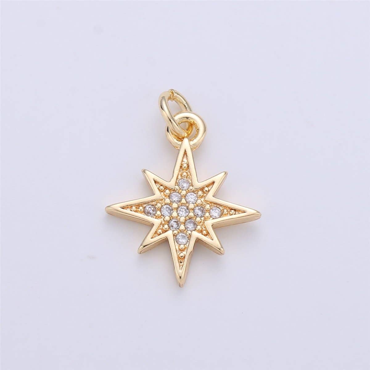 18K Gold Filled Starburst CZ Pendant, Micro Pave Cubic Zirconia Star Charm, North Star Charm, Gold Star Charm for Earring Necklace Charm, C-616