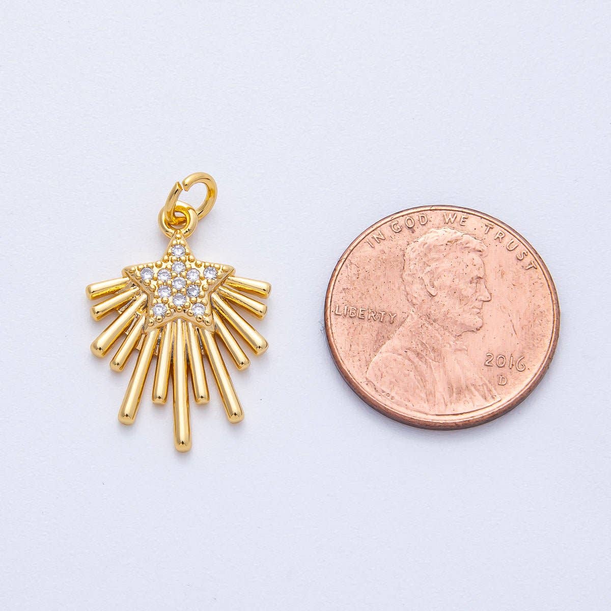 18K Gold Filled 21mm Micro Paved CZ Celestial Shooting Star Charm | Charms-00050