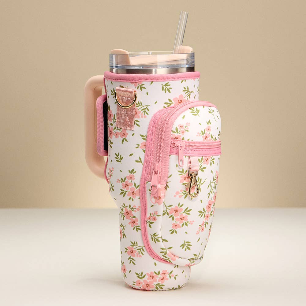 Flower Pattern Tumbler Carrier Holder Bag