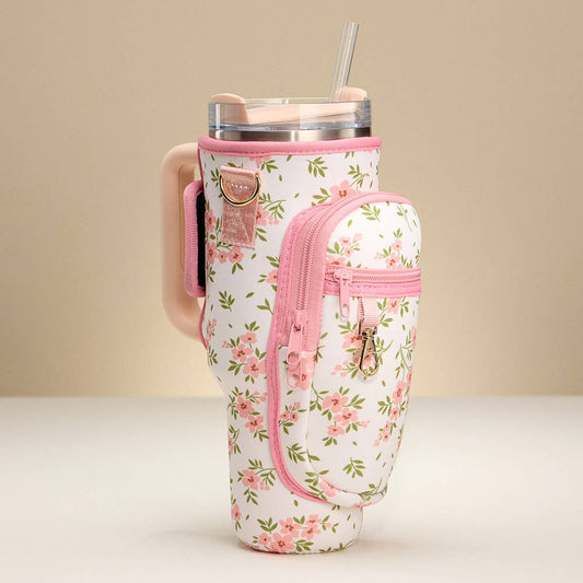 Flower Pattern Tumbler Carrier Holder Bag