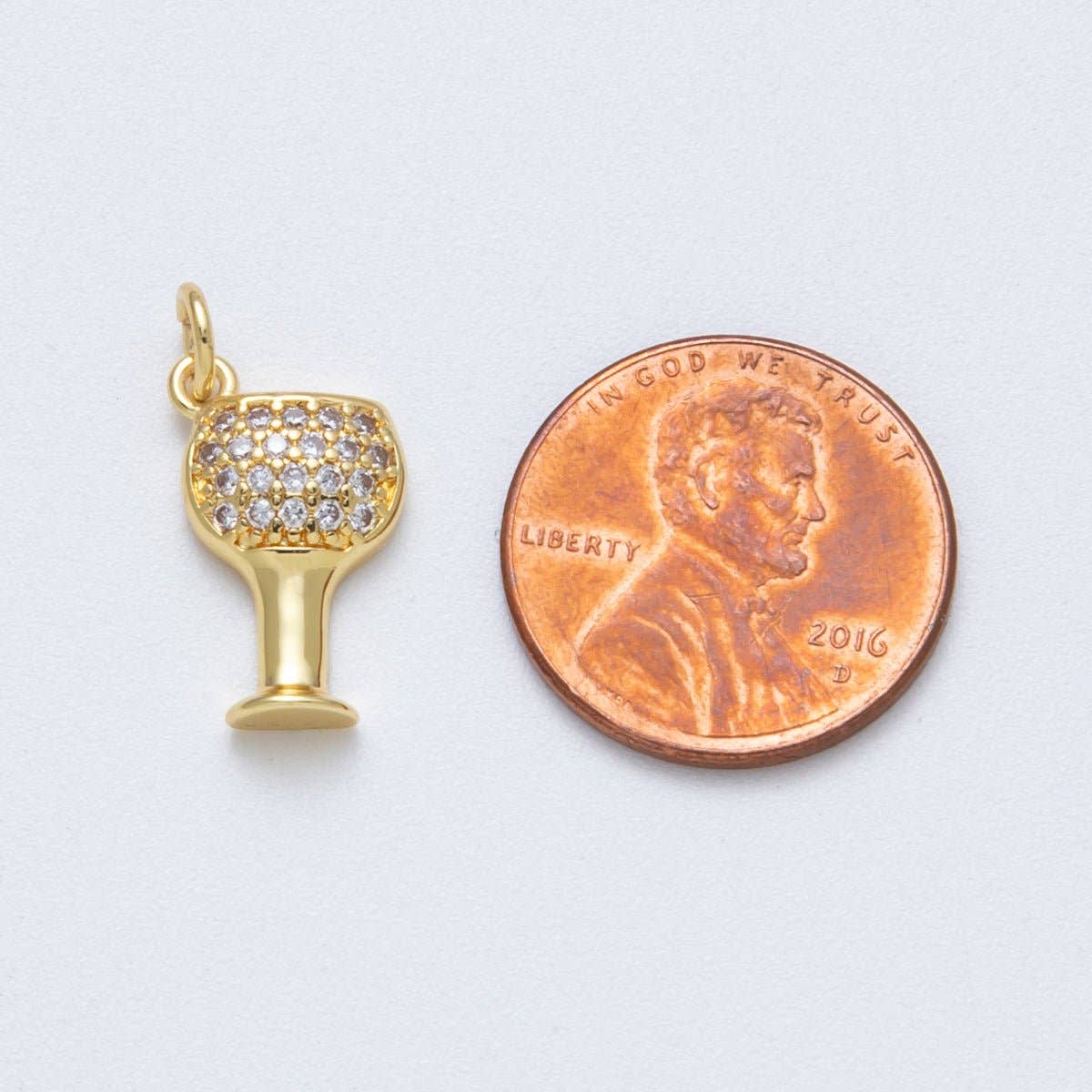 14K Gold Filled 16.6mm Micro Paved CZ Champagne Wine Charm | Charms-00039