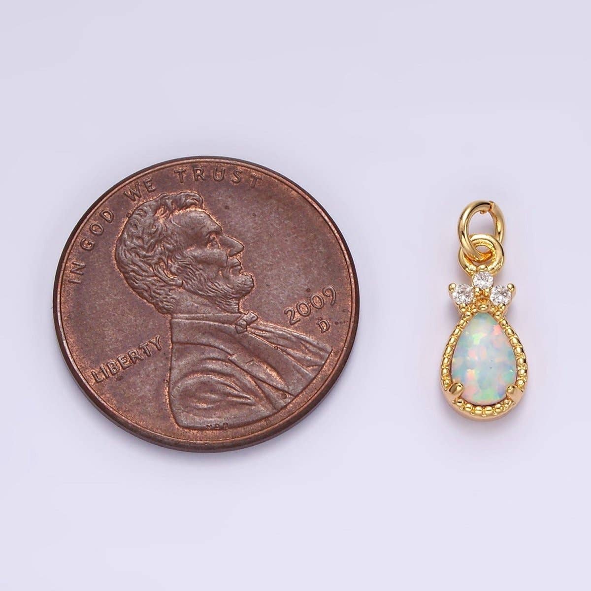 14K Gold Filled White Opal Teardrop Triple CZ Add-On Charm in Gold & Silver | AG450 AG451
