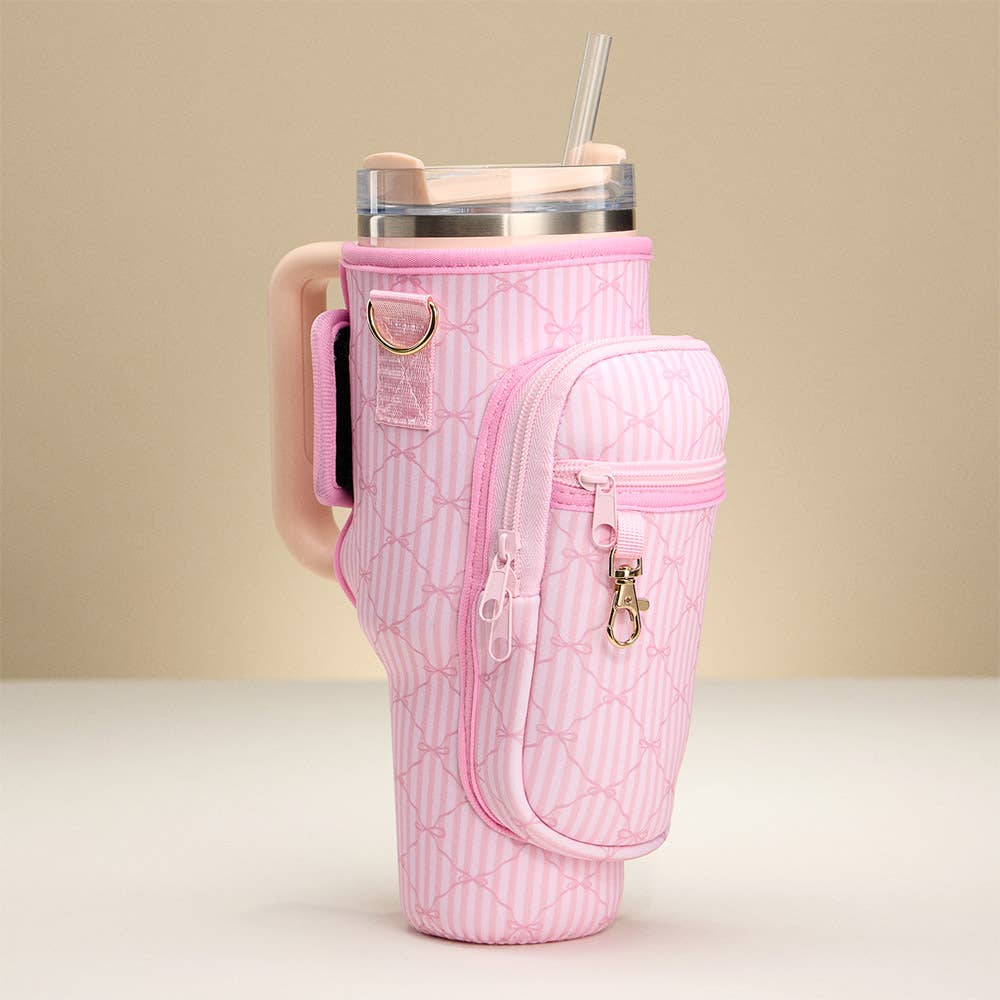 Striped Bow Pattern Tumbler Carrier Holder Bag