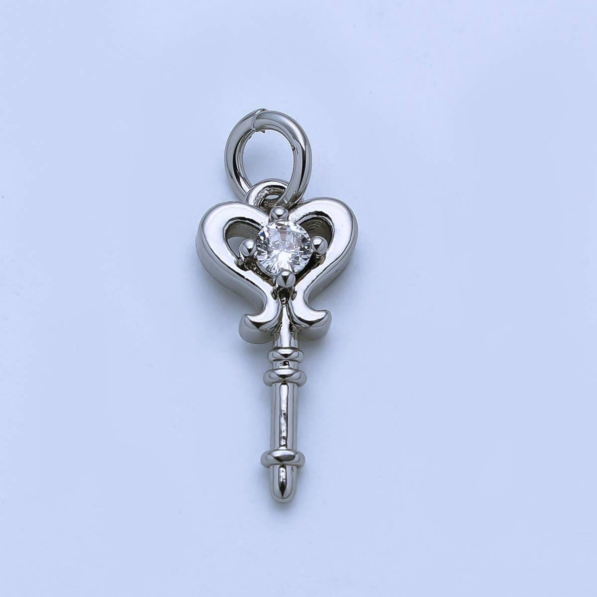 24K Gold Filled Clear, Pink CZ Key Lock Charm in Gold & Silver | AJ377 AJ468