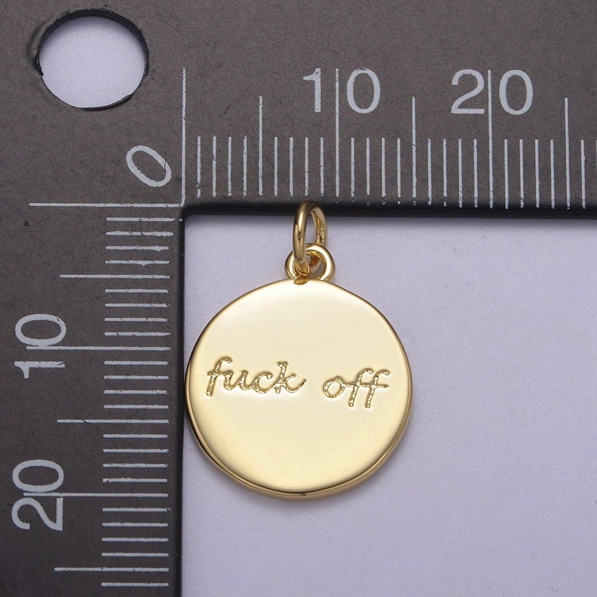 Dainty Fuck Off Charm Round Coin Disc Charm Fuck Jewelry Personalized Necklace, Swear Word Funny Add on Charm N-636