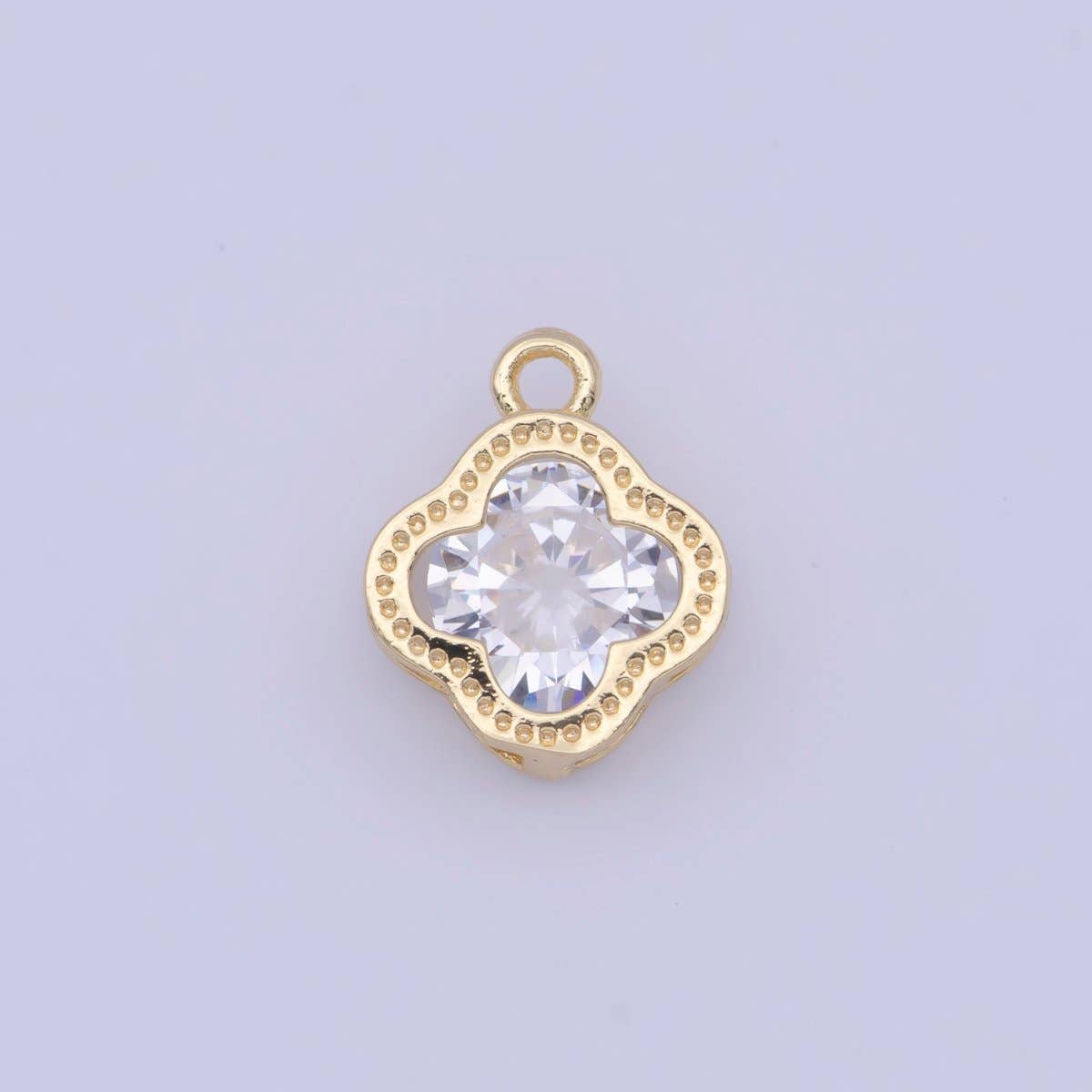 Mini Clear Cubic Zirconia Quatrefoil Lucky Clover Gold Charm For DIY Jewelry Making | X718