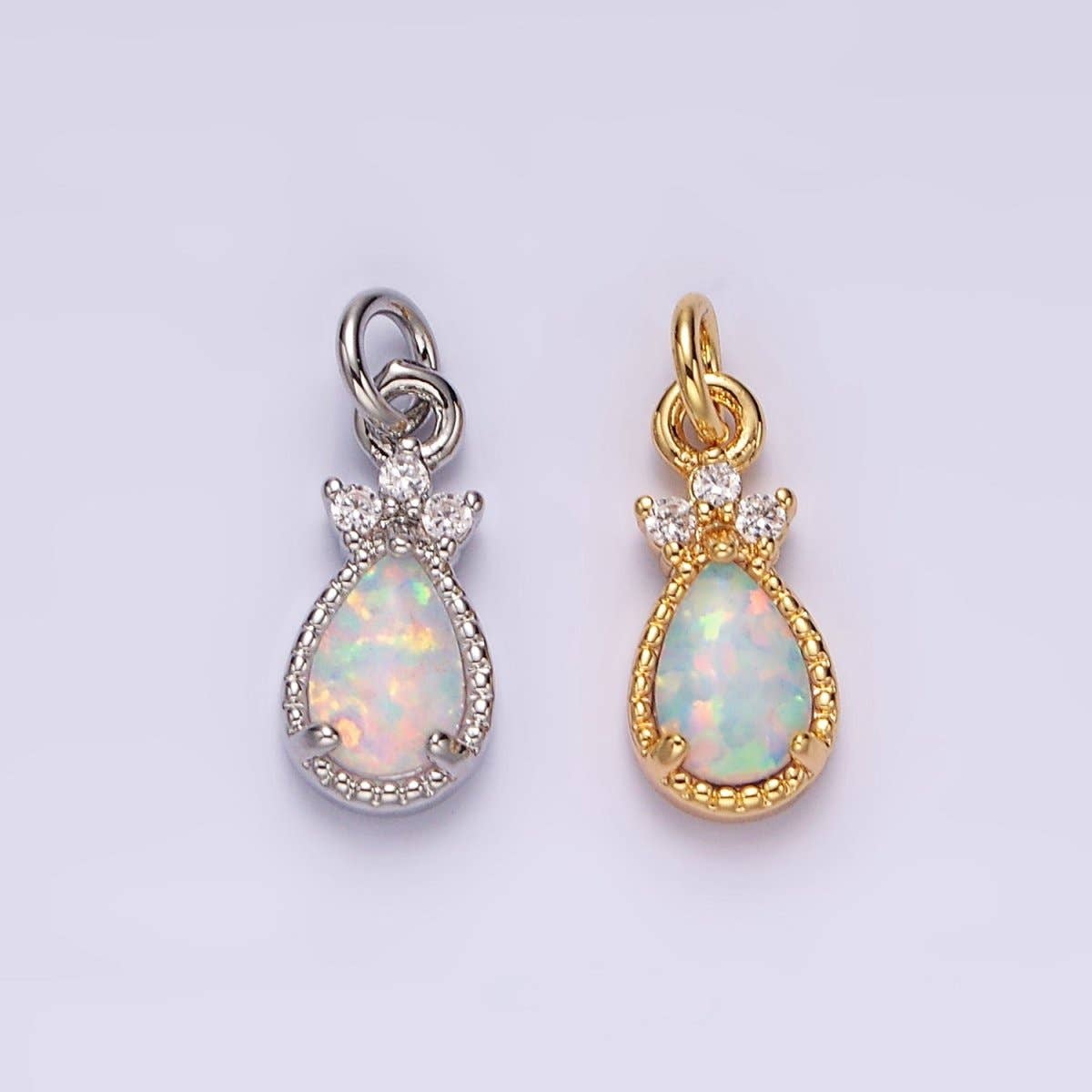 14K Gold Filled White Opal Teardrop Triple CZ Add-On Charm in Gold & Silver | AG450 AG451