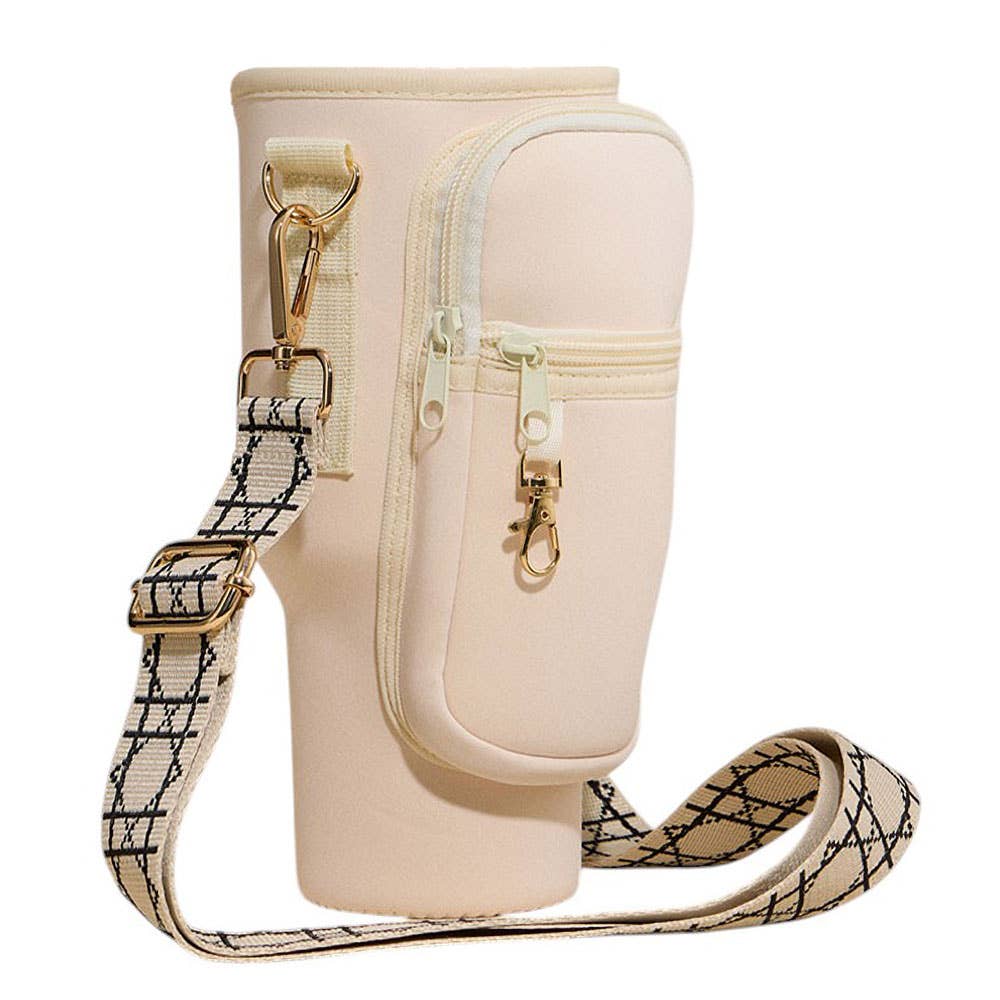 Solid Tumbler Carrier Holder Geometric Pattern Strap Crossbody Bag