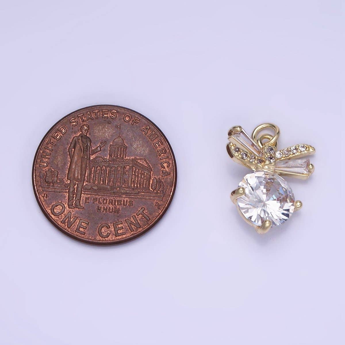 14K Gold Filled Round Bow Solitaire Clear Cz Charm | AG-677