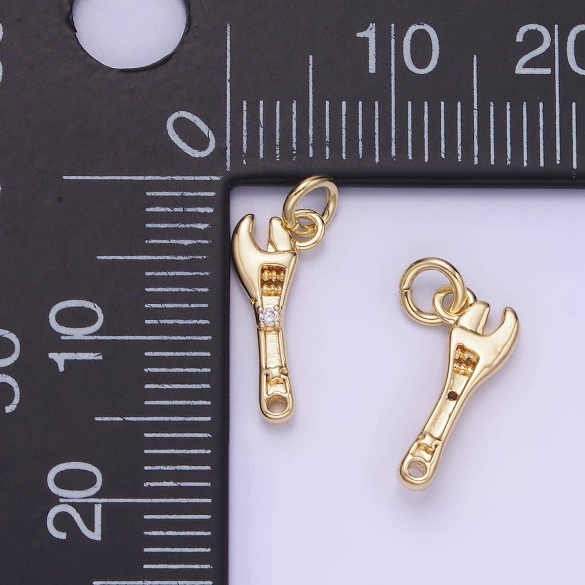 14K Gold Filled CZ Motor Wrench Construction Tool Mini Charm | W557