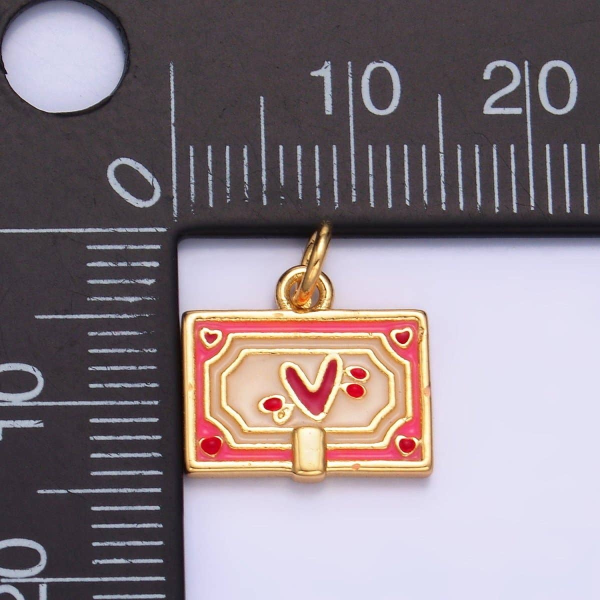 24K Gold Filled Heart Post Card Enamel Charm | W275