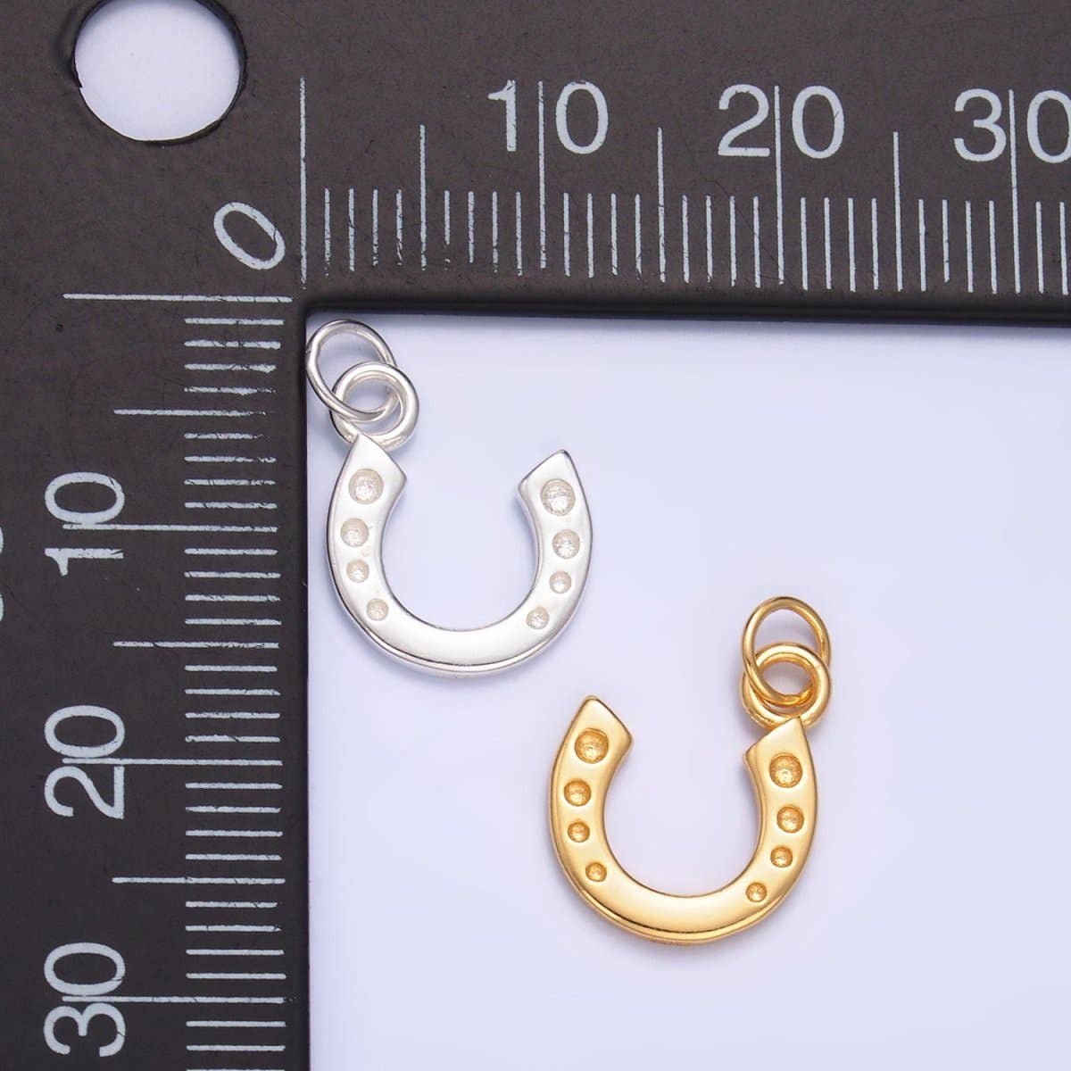 S925 Sterling Silver 11mm Dotted Horseshoe Charm in Gold & Silver | SL-624
