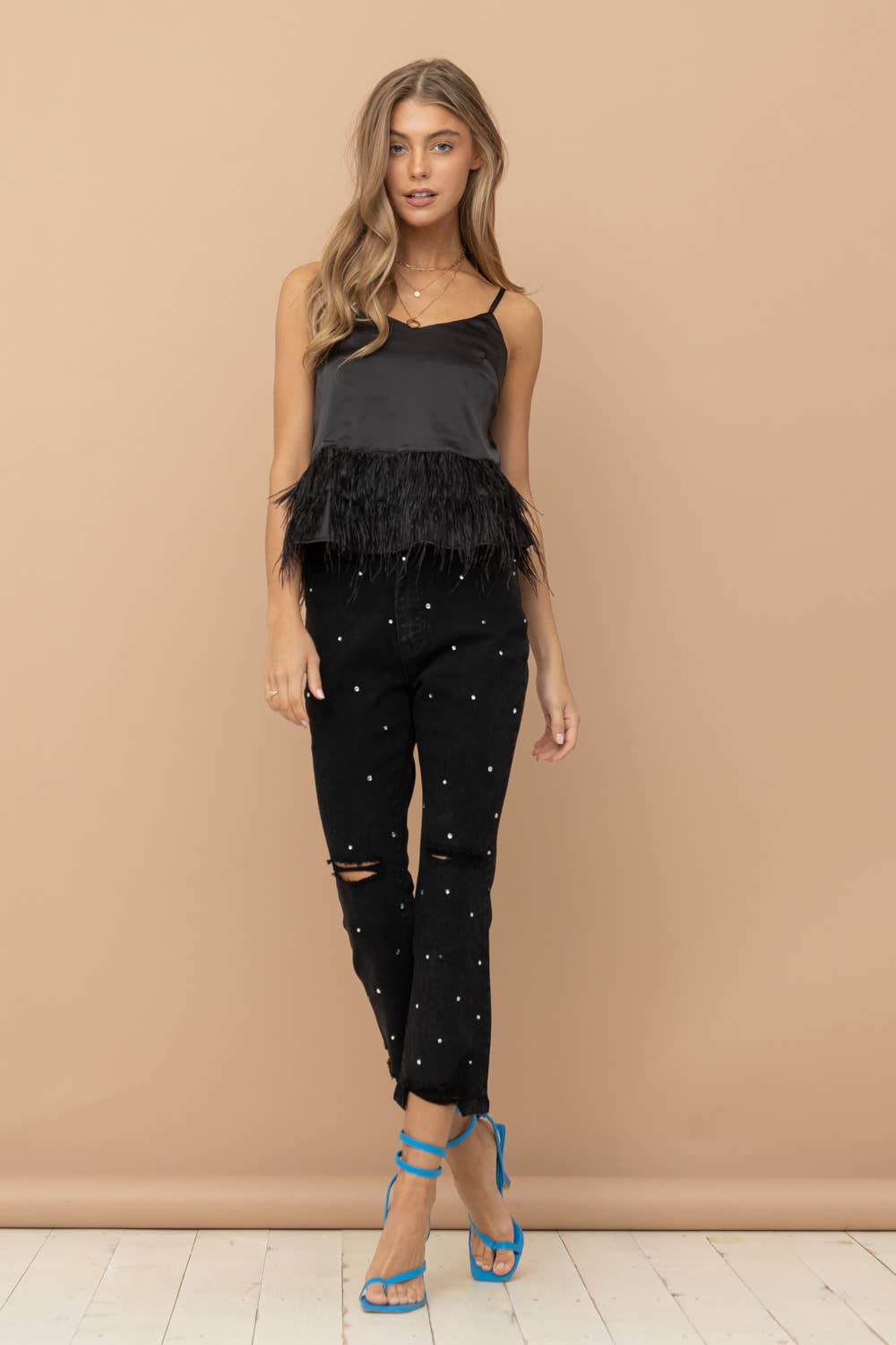 Studded Rhinestone Denim Jeans