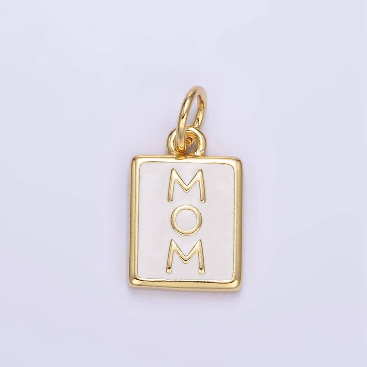 24K Gold Filled "MOM" White Enamel Tag Charm | E356