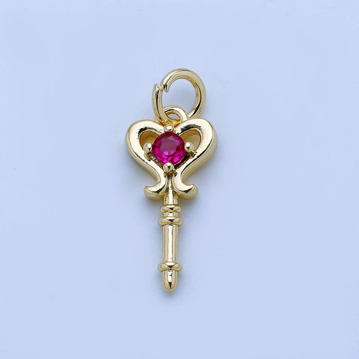 24K Gold Filled Clear, Pink CZ Key Lock Charm in Gold & Silver | AJ377 AJ468