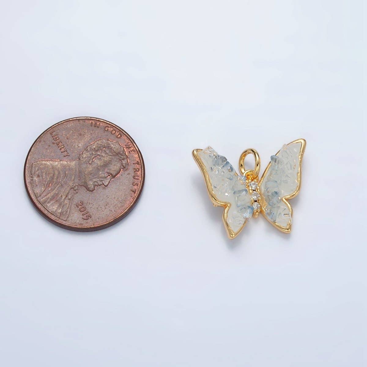 24K Gold Filled Blue Agate Enamel Butterfly Insect Charm | AG933