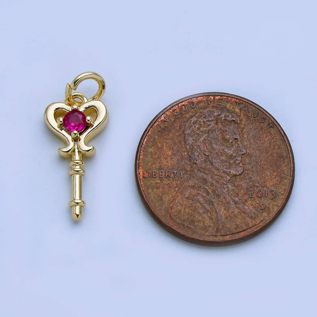 24K Gold Filled Clear, Pink CZ Key Lock Charm in Gold & Silver | AJ377 AJ468