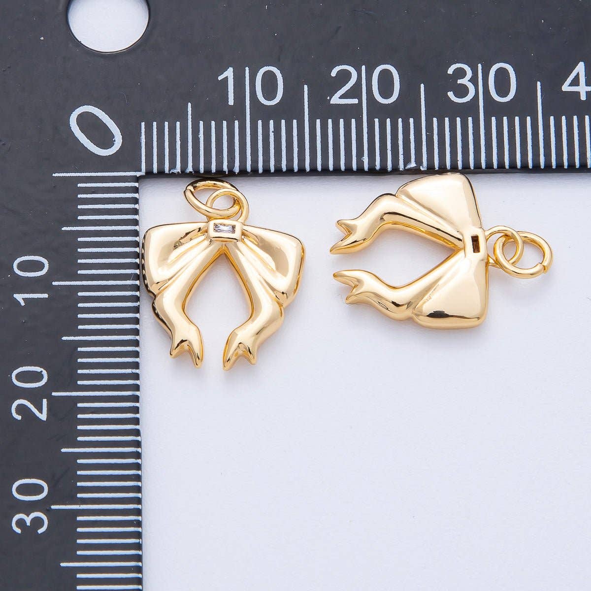 18K Gold Filled 16mm Baguette CZ Ribbon Bow Charm | Charms-00053