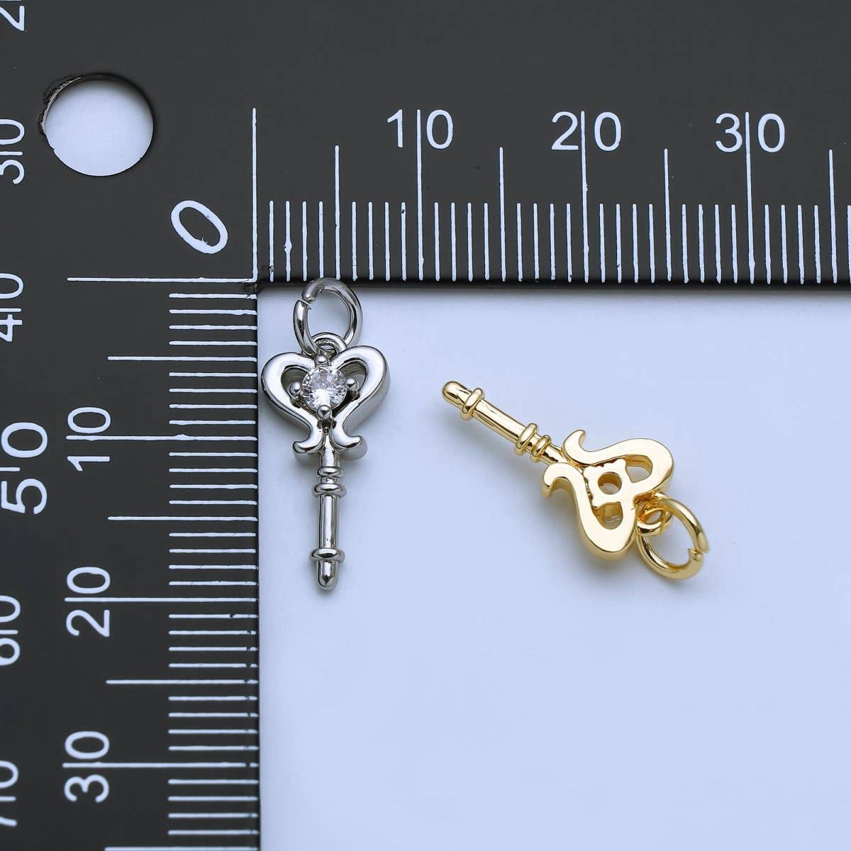 24K Gold Filled Clear, Pink CZ Key Lock Charm in Gold & Silver | AJ377 AJ468