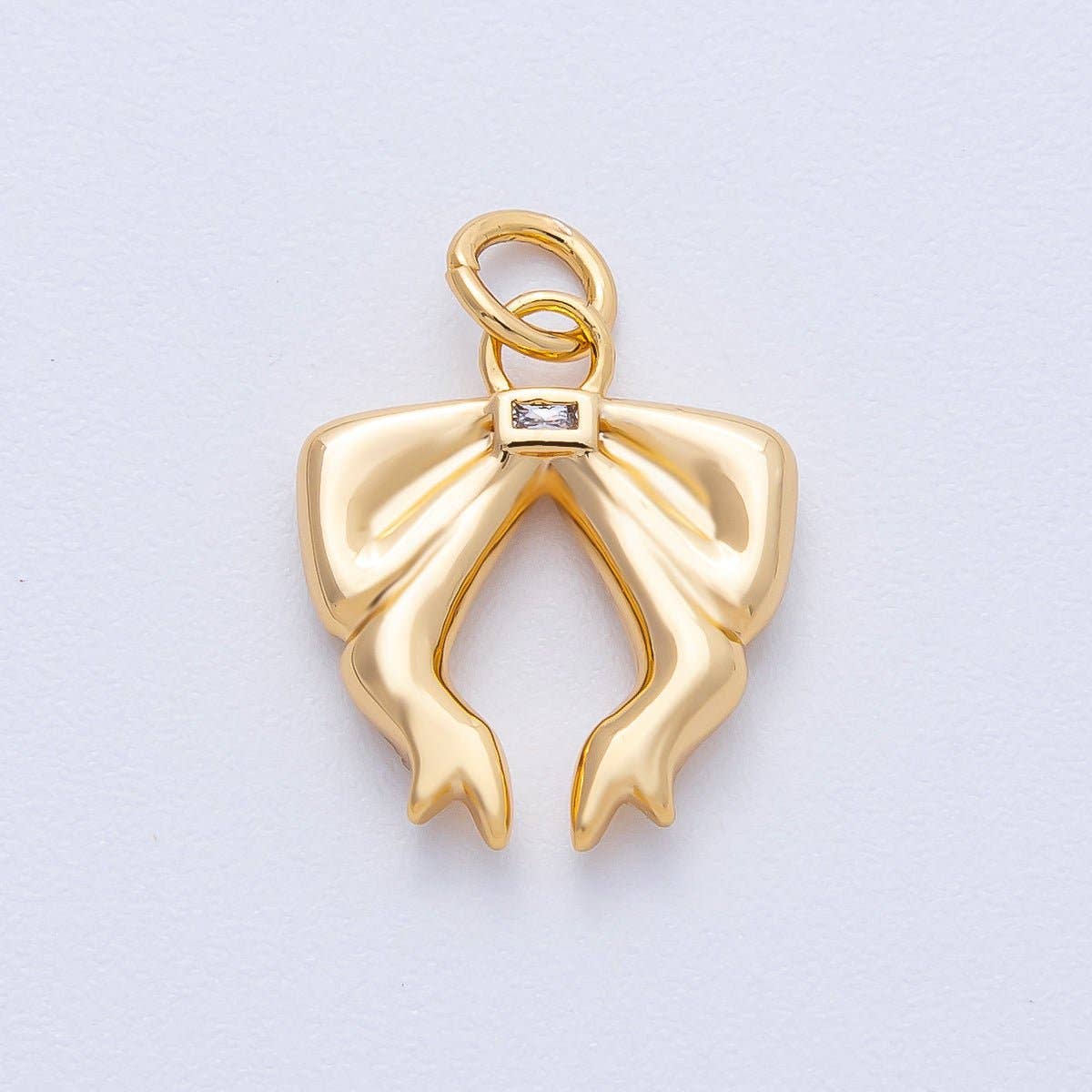 18K Gold Filled 16mm Baguette CZ Ribbon Bow Charm | Charms-00053