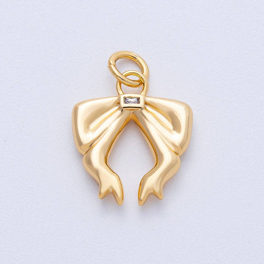 18K Gold Filled 16mm Baguette CZ Ribbon Bow Charm | Charms-00053
