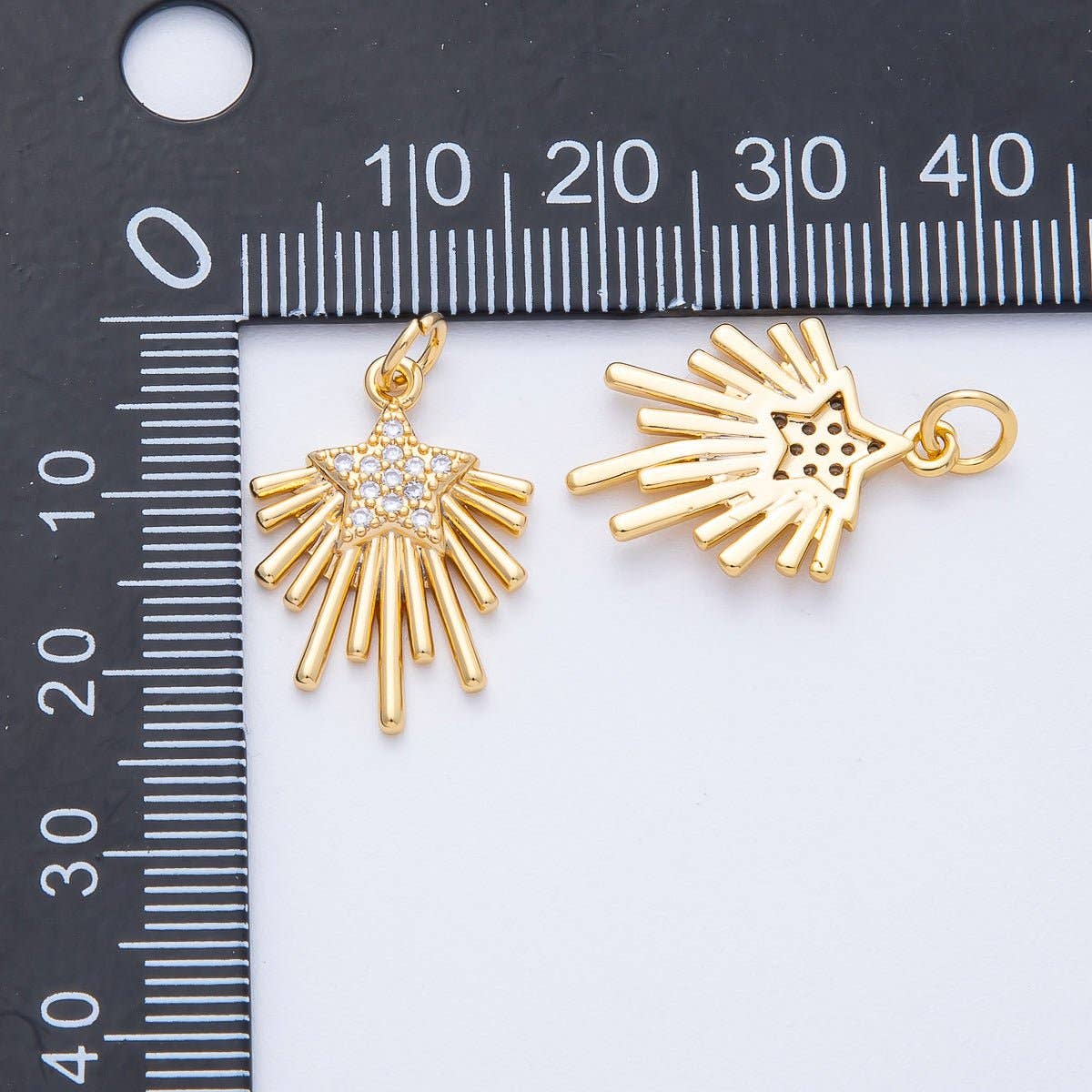 18K Gold Filled 21mm Micro Paved CZ Celestial Shooting Star Charm | Charms-00050