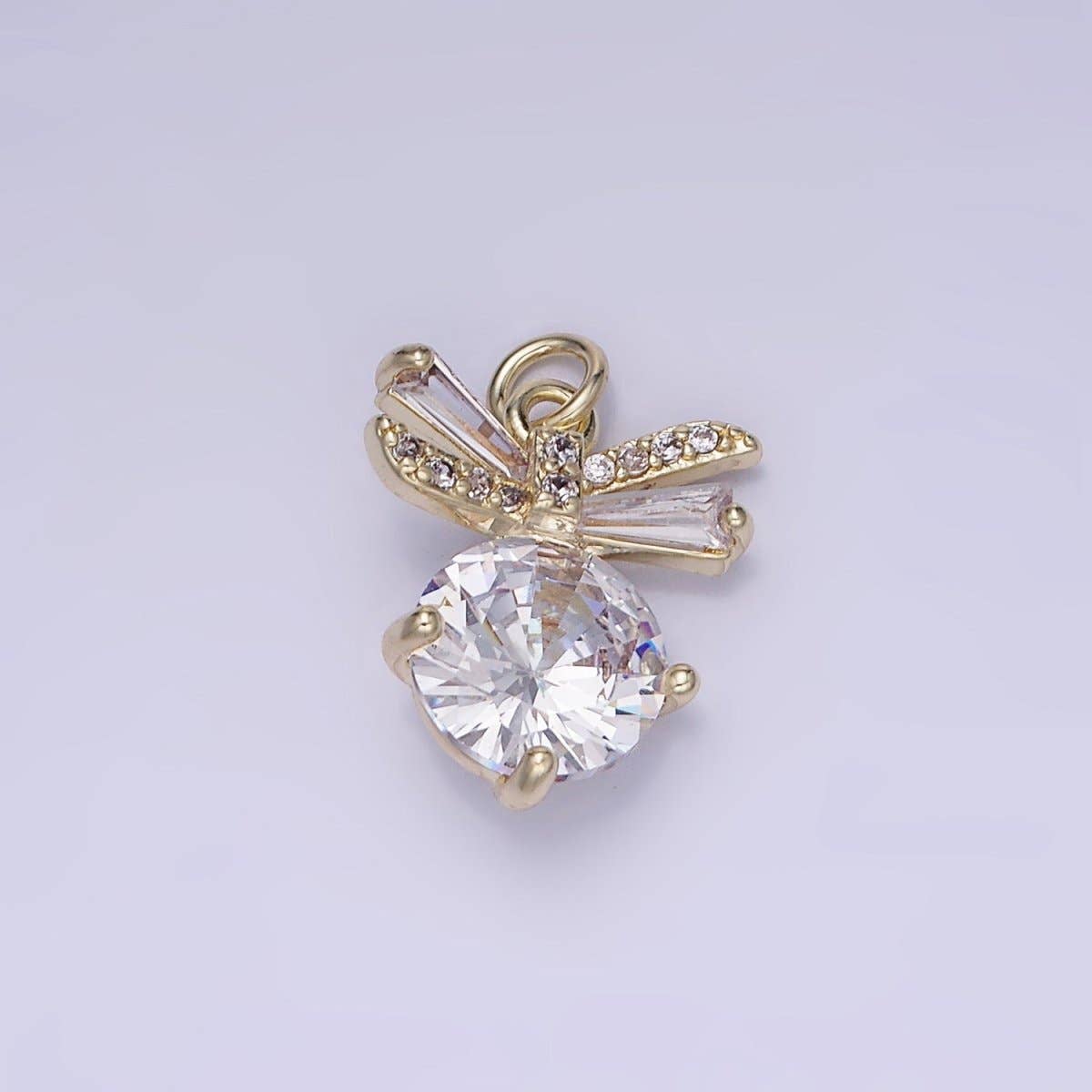 14K Gold Filled Round Bow Solitaire Clear Cz Charm | AG-677