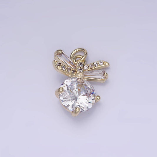 14K Gold Filled Round Bow Solitaire Clear Cz Charm | AG-677