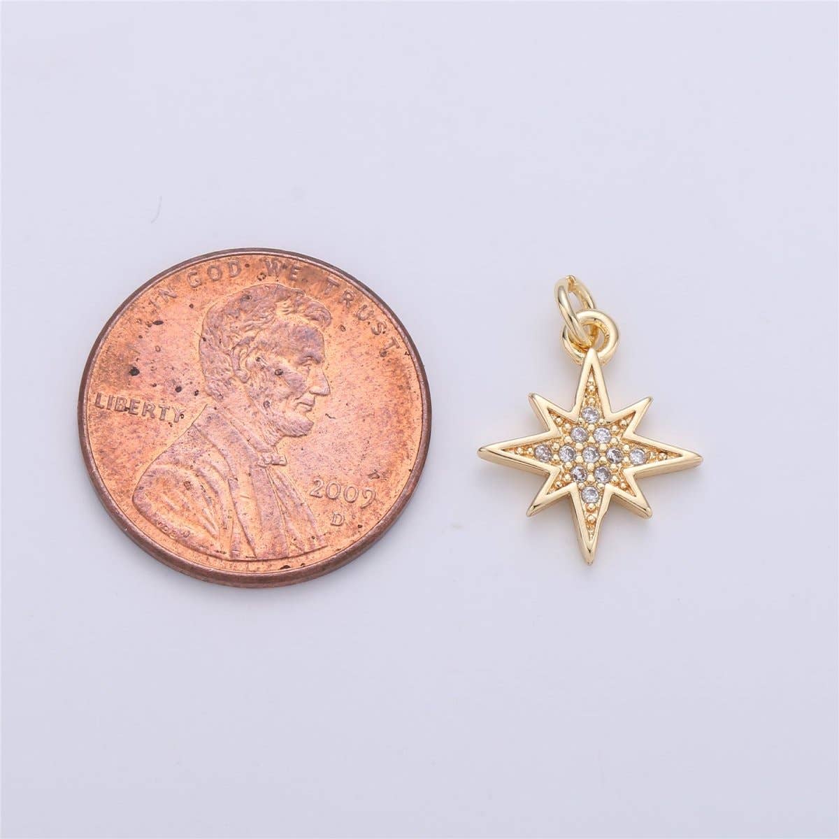 18K Gold Filled Starburst CZ Pendant, Micro Pave Cubic Zirconia Star Charm, North Star Charm, Gold Star Charm for Earring Necklace Charm, C-616