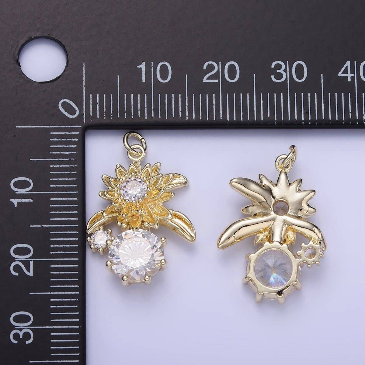 14K Gold Filled Blooming Flower CZ Drop Mini Charm | W652