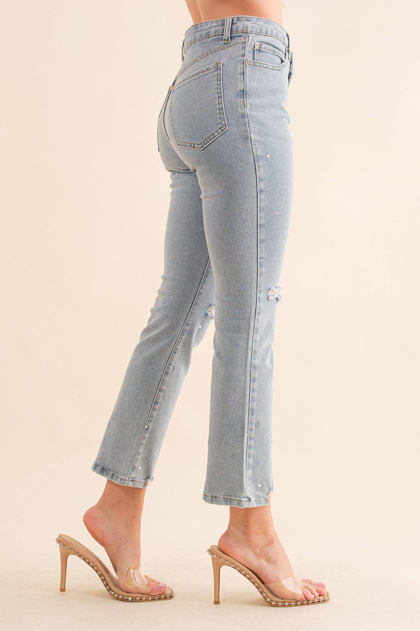 Studded Rhinestone Denim Jeans